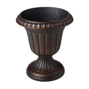 Classic Traditional Plastic Urn Planter - Outdoor, Brushed Copper 16x18