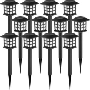 12 Pack LED Solar Outdoor Lights - Waterproof Garden Pathway Lighting