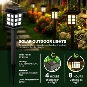 12 Pack LED Solar Outdoor Lights - Waterproof Garden Pathway Lighting