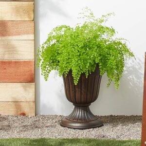 Classic Traditional Plastic Urn Planter - Outdoor, Brushed Copper 16x18