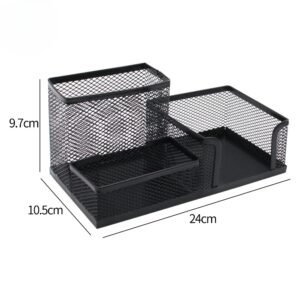 Steel Mesh Desk Organizer - 3-Compartment Pencil Pen Holder