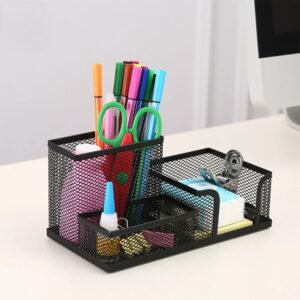 Steel Mesh Desk Organizer - 3-Compartment Pencil Pen Holder